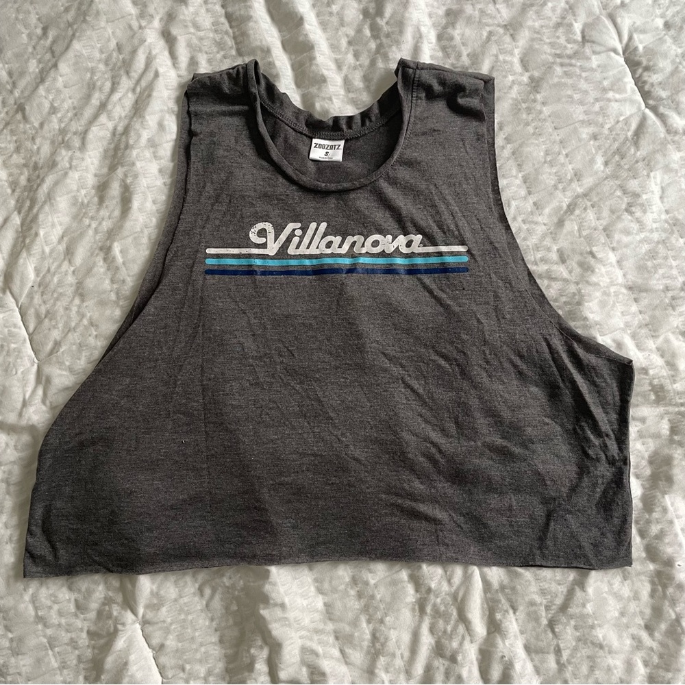 NEW Villanova University College Zoozatz Gray Retro Cropped Muscle Tank Top